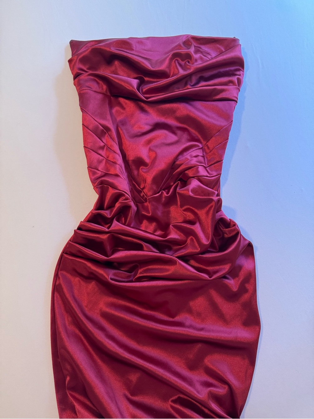 Strapless Satin Corset Dress - Red